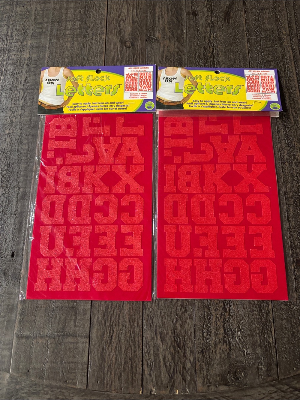 SOFT FLOCK RED IRON ON LETTERS 1.5” nwt